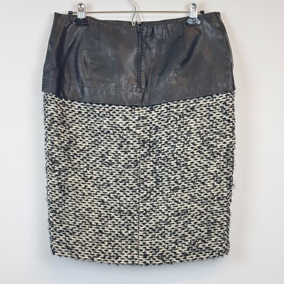 Vintage Jean Paul Gaultier Wool Leather Skirt Size 12 Black White Knee Length - Picture 2 of 10